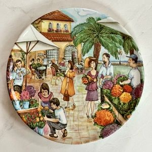 Brunelli Italian Market Scene 11” Plate Made in Italy